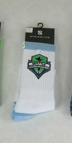 Strideline Seattle Sounders FC Full Knit White Crew Socks $18  M/L  Medium/Large Cover