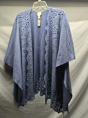 NWOT  Chicos Women's Wrap One Size Blue Cape Faux Suede Eyelet Design - Image 1 of 4