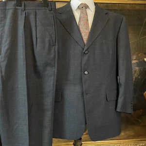 Bill Blass Premier Collection 46S 38 x 28 USA MADE Windowpane Check Wool Suit - Picture 1 of 12