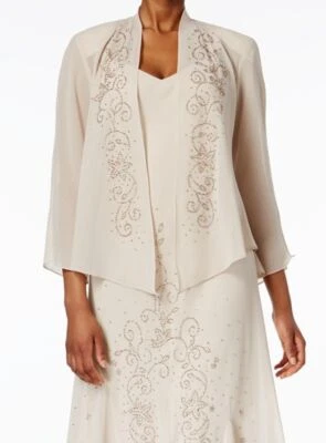 Jaqueta feminina R&M Richards bege com miçangas plus size 22W - Imagem 1 de 2