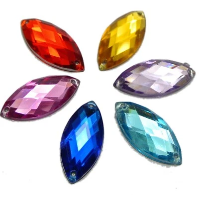 100 Mixed Color Flatback Acrylic Horse Eye Sewing Rhinestone Button 9X20mm - image 1 of 4