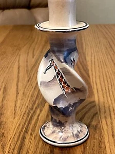 Vintage handbemalter gedrehter geschnitzter Speckstein Keramik Stammes Kerzenständer - Bild 1 von 9