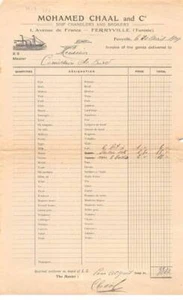 Invoice.AM20079.Tunisia.Ferryville.1919.Mohamed Chaal and Co.Ship chandlers an - Picture 1 of 2