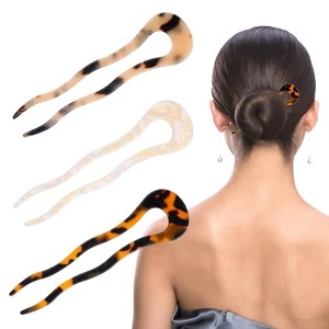 3 PCS French Hair Pin, 4.6 Inch Acetate U Shaped Hair Pins Large Wavy Hair Stick - Picture 1 of 12