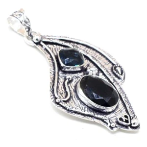 925 Sterling Silver Black Spinel & Topaz Gemstone Jewelry Pendant Size-2.10" - Picture 1 of 2