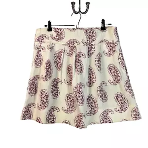 Loft Skirt 8 Linen Blend Pleated Cream Red Pockets Paisley Zip Preppy Schoolgirl - Picture 1 of 11