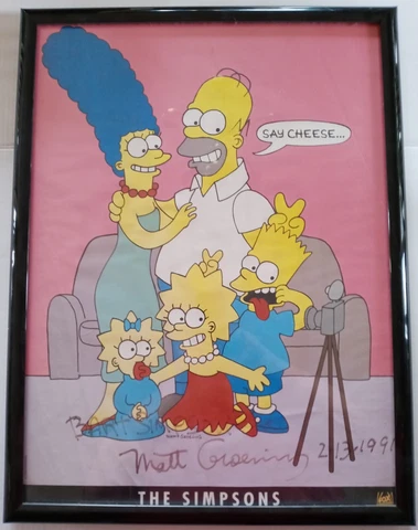 Vintage SIMPSONS Poster signed by Matt Groening (1991 Framed 19 X 25) Cover
