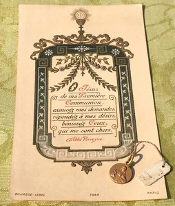 FRENCH 1900s SMALL RELIGIOUS CHARM~GOLD PLATED~ SACRED HEART OF JESUS ~NEW & TAG - Picture 1 of 6