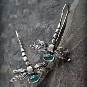 Women Silver Plated Dragonfly Simulated Moonstone Hook Earrings Party Jewelry - Picture 1 of 10