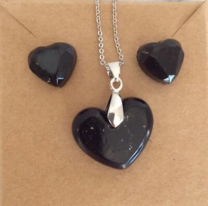 Elite edles Schungit und Sterlingsilber Herz Halskette und Ohrring Set - Bild 1 von 7