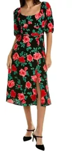 BCBGeneration Puff Sleeve Midi Dress Women's Size 0 Black Red Floral - Picture 1 of 9