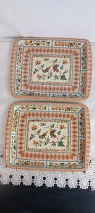 Vintage Daher Decorated Ware Birds and Floral Metal Tray Pair of 2 MCM 8"X6"  - Picture 1 of 14