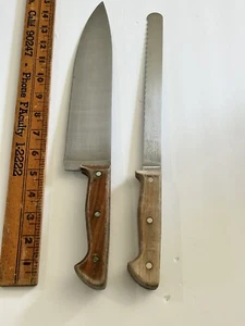 2 vtg Gerber Classic Walnut 1204 9.5" Bread & 1201 10" Cooks made in USA KNIVES - Picture 1 of 8