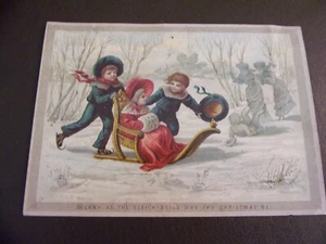 Vintage Christmas Postcard Reproduction Merry As The Sleigh-Bells - Picture 1 of 5
