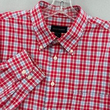 Scott Barber Shirt Mens Extra Large Button Front Red Blue Plaid Tartan XL