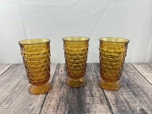 VTG MCM Indiana Amber Glasses Whitehall Cubist 6” Footed Goblets 12 Oz ~set Of 3 - Picture 1 of 5