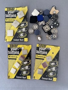 Vintage NEWEY Trims COVER YOUR BUTTONS Square Metal 22mm 28mm Buttons Plus 1960s - Picture 1 of 3