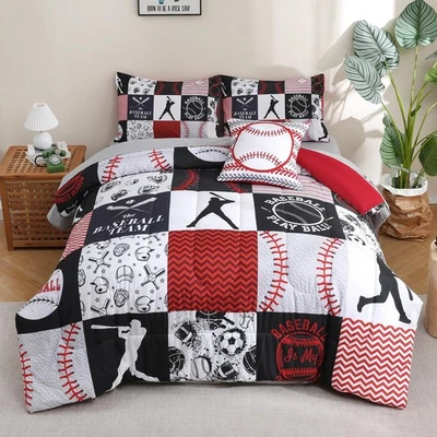 6 Pcs Baseball Twin Bedding Sets Sports Twin Size Comforter Set with Sheets f... - Image 1 of 4