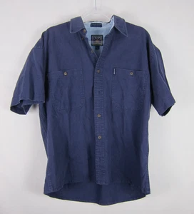 Vintage CHAPS Ralph Lauren Shirt Navy Blue Mens M Button Down Short Sleeve Linen - Picture 1 of 10
