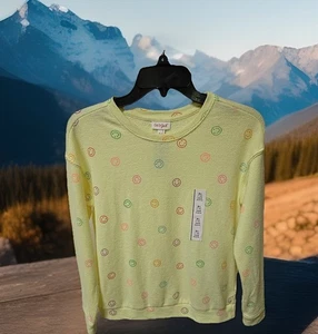 Cat & Jack Yellow Multi Emoji Smiley Face Long Sl Shirt Crew Neck Sz 14 Stretch - Picture 1 of 10