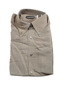 Camisa de vestir TOM FORD verde oliva liso con botones talla 43 IT / 17 EE. UU. Nueva... - Imagen 1 de 3