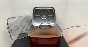 "Nueva sartén para freír utensilios de cocina de cobre rojo profundo de 10"" bandeja cuadrada de vapor cesta para freír" - Imagen 1 de 13