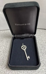 Authentic TIFFANY & CO 1 1/2” Diamond Platinum Key Pendant with Original Box - Picture 1 of 7