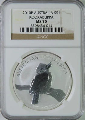 2010 P Australia Kookaburra 1oz .999 Silver $1 Coin NGC MS70 - Image 1 of 4