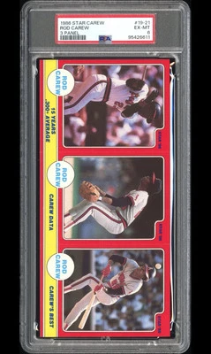 1986 Star Rod Carew 3 Card Panel #19-21 PSA 6 EX-MT HOF LA Angels Twins - Image 1 of 2