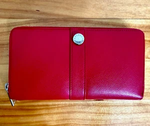 FURLA Long Zip Around Wallet Red Saffiano Leather Stripe Sliver Logo Button - Bild 1 von 16