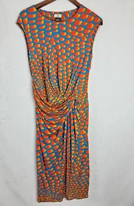 Issa London Viscose Jersey Gold Fish Sunshine Faux Wrap Dress Size US 10 - Picture 1 of 15