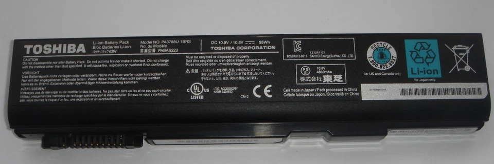 Toshiba Ordinateur Remplacer LI-ION Batterie Dc 10.8V/10.8V 55WH PA3788U-1BRS