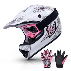 Motorcycle Child Kids DOT Youth Helmet Full Face Dirt Bike ATV Goggles Gloves - Picture 1 of 24