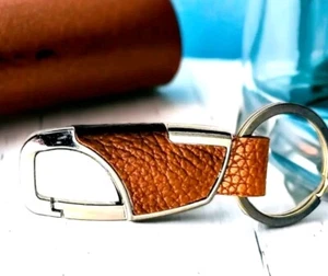 Keychain Holder Brown Faux Leather Metal Auto House Gift Locker Teen JA-23b3 * - Picture 1 of 7