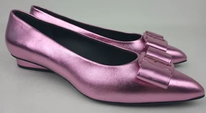 Salvatore Ferragamo Women's Metallic Pink Viva Bow Pointed Toe Flats Size 8 B - Picture 1 of 7