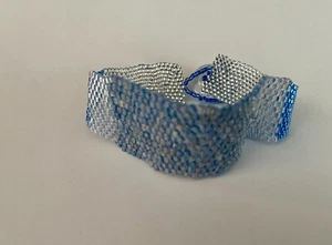 Handmade Blue and Crystal Beaded Bracelet 7" - Picture 1 of 6