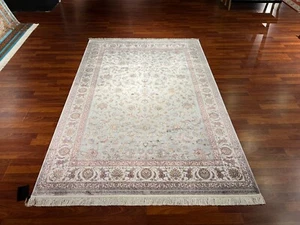 5x8 Fuß Blau Türkischer Seidenteppich - Blumenmuster Seide Anatolischer Teppich Wohnzimmerteppich - Bild 1 von 14