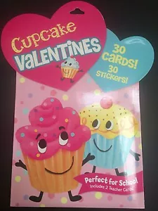 Peaceable Kingdom Cupcake Valentine's Day 30 Cards and 30 Stickers - Picture 1 of 2