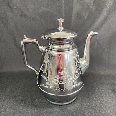 Antiguo Rogers & Bro. Tetera grabada con plato de plata 1800 cafetera tetera Art Nouveau Foto 1 de 4