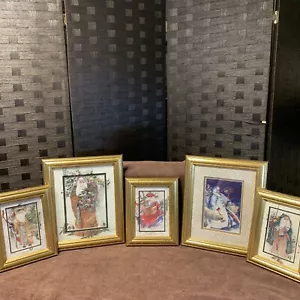 (5) Peggy Abrams Framed, Swiss Matted, Santa Prints, Used, Excellent Condition - Picture 1 of 15