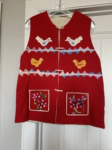 Vintage Women’s Chinese Style Handmade Red 3D Embroidered Vest Sz M - Picture 1 of 13