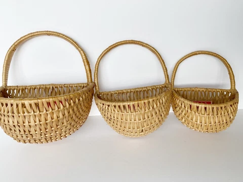 Wicker Hanging Wall Planter Pocket Basket Woven Set of 3 Boho MCM Farmhouse Cover