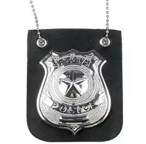 SPECIAL POLICE BADGE ON BLACK WALLET Play Silver Pin Chain Necklace Detective - Picture 1 of 17