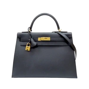 HERMES Kelly 32 Shoulder Handbag Noir Black Epsom Leather Gold Plated Hardware - Picture 1 of 16