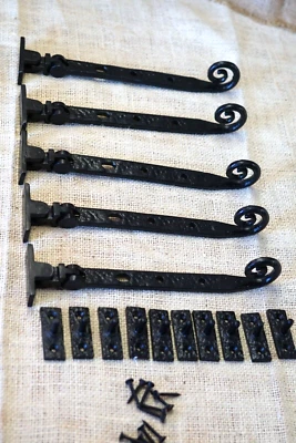 5 Casement Window Lid Stays 9 inch Arm Latch Catch Adjustable Forged Iron Black - Image 1 of 4