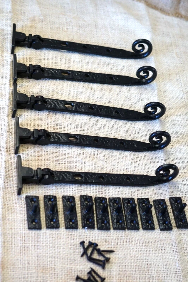5 soportes de tapa de ventana abatible de 9 pulgadas con cierre de brazo ajustable de hierro forjado negro Foto 1 de 4