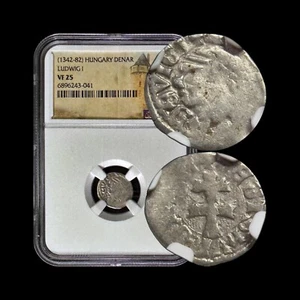 HUNGARY. 1373, Denar, Silver - NGC VF25 - Louis I, Denarius Saracenus Saracen 41 - Picture 1 of 5