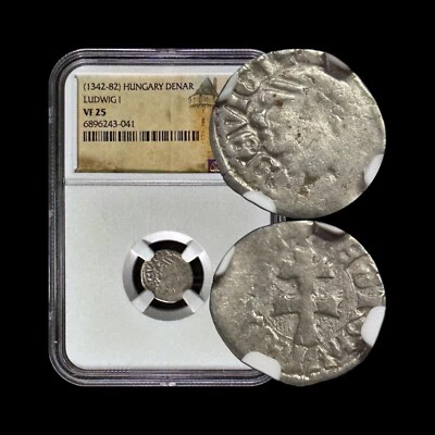 HUNGARY. 1373, Denar, Silver - NGC VF25 - Louis I, Denarius Saracenus Saracen 41 - Image 1 of 4