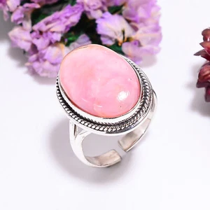 Pink Opal Gemstone Vintage Handmade .925 Silver Plated Ring Adjustable GSR-5024 - Picture 1 of 2