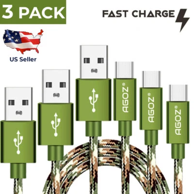 3 Pack Camo USB C Cable FAST Charger for Samsung Galaxy S25 S24 S23 A15 A16 A54 - Image 1 of 4